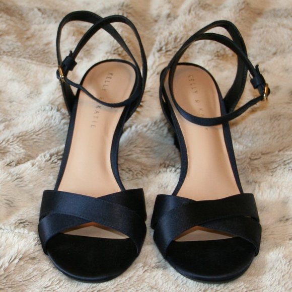 Kelly & Katie Petrizia Navy Satin Ankle Strap Sandals/Heels Size 8 1/2 - Picture 1 of 2